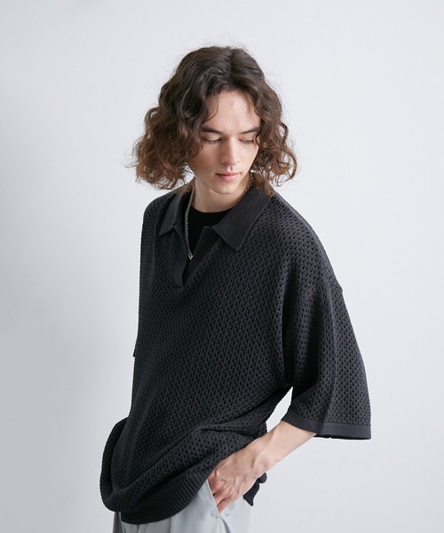 「JUNRED」 半袖ニット L グレー メンズ