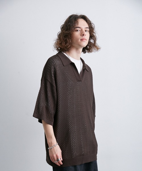 「JUNRED」 半袖ニット L グレー メンズ