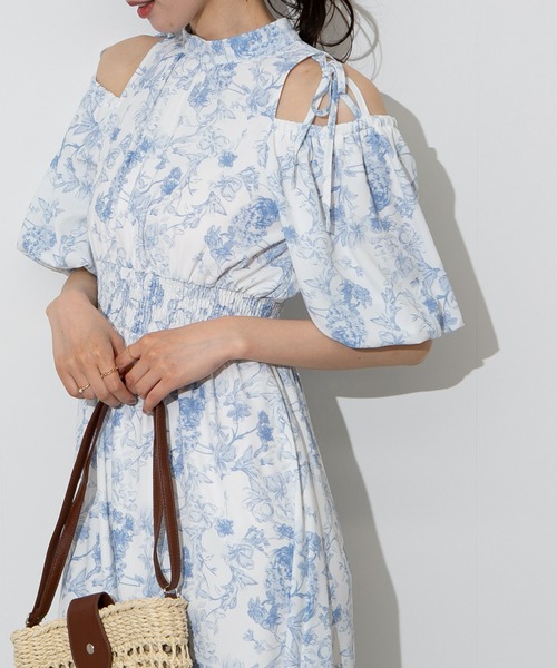 ドレスプラス DRESS+ ワンピース 花柄 半袖 ミモレ丈 フレア