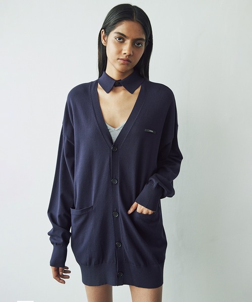 カーディガン Stretchy Viscose Shirt Collar Wide Cardigan レディース