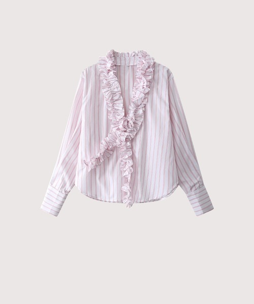 ブラウス シャツ Ruffle Deco French Pink Shirt レディース
