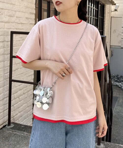 tシャツ 「willow」カラーレイヤードワンポイント刺繍TEE レディース