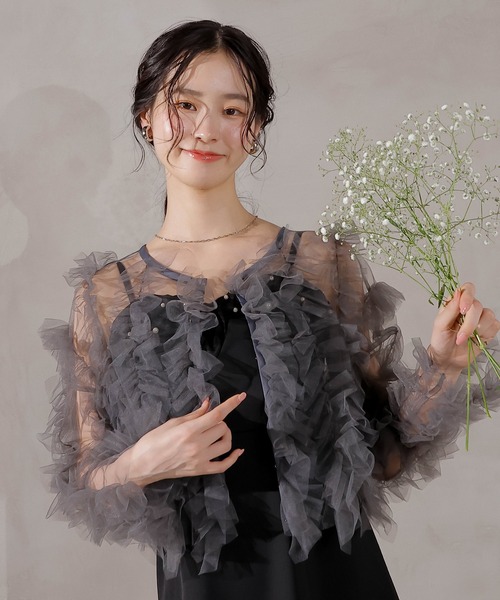 Kana チュールフリル ギャザー ボレロ トップス 結婚式 お呼ばれ