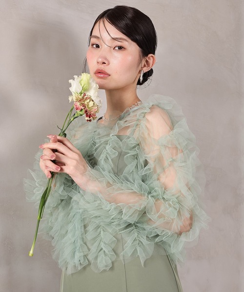 Kana チュールフリル ギャザー ボレロ トップス 結婚式 お呼ばれ