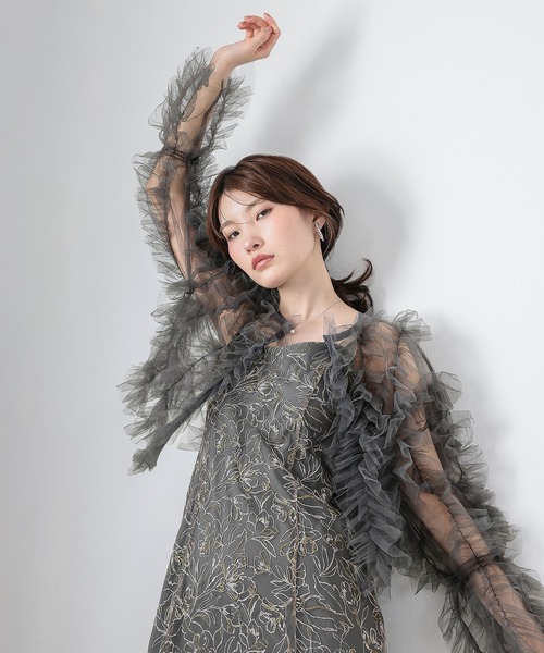 Kana チュールフリル ギャザー ボレロ トップス 結婚式 お呼ばれ