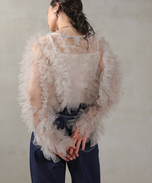 Kana チュールフリル ギャザー ボレロ トップス 結婚式 お呼ばれ