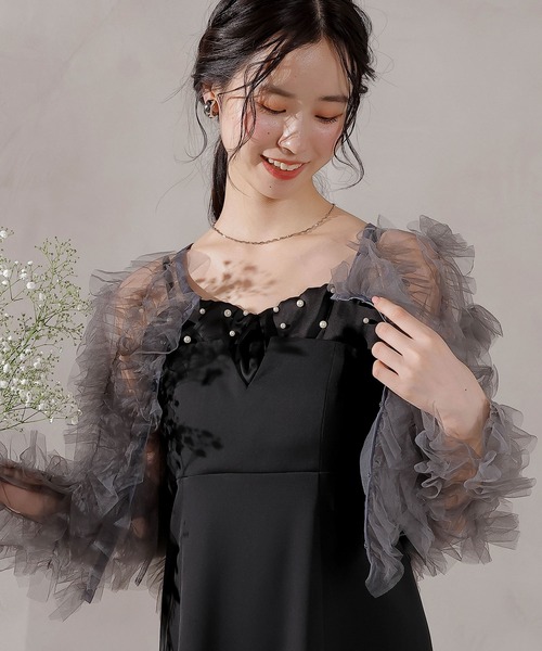 Kana チュールフリル ギャザー ボレロ トップス 結婚式 お呼ばれ