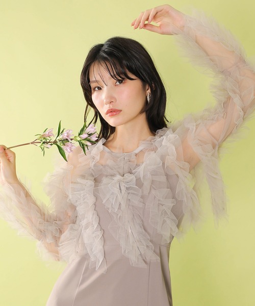 Kana チュールフリル ギャザー ボレロ トップス 結婚式 お呼ばれ