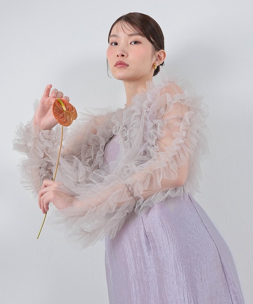 Kana チュールフリル ギャザー ボレロ トップス 結婚式 お呼ばれ