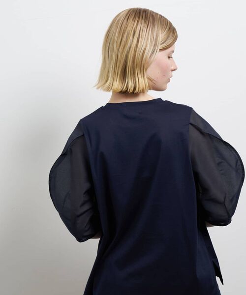 tシャツ シアーコクーンスリーブコンビカットソー レディース