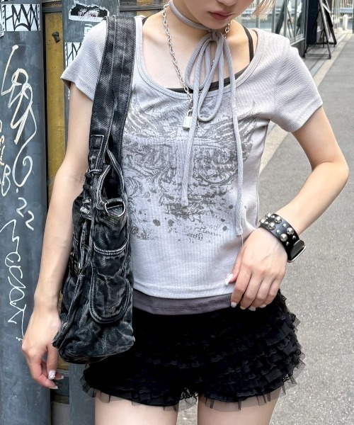 tシャツ 「XU」tie set cross wing tee レディース