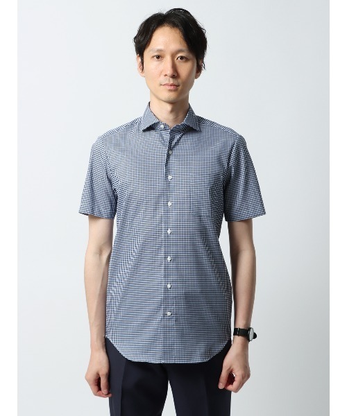 メンズ 半袖シャツ ネックレス付シャツ R01514 コットンストレッチマイクロサッカー半袖シャツ｜メンズ