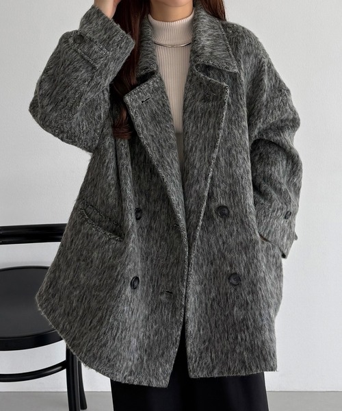 DOUBLE BREASTED ミドルコート　GLAY callautia（カラウティア） ステンカラーコート コート シャギーミドル