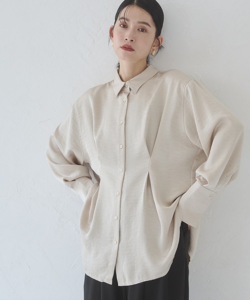 ブラウス シャツ マットサテン タックシャツ レディース