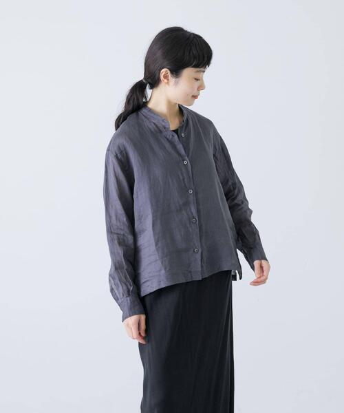 ブラウス シャツ ラミースタンドカラーショートシャツ レディース かぐれ ブラウス シャツ ラミースタンドカラーショートシャツ