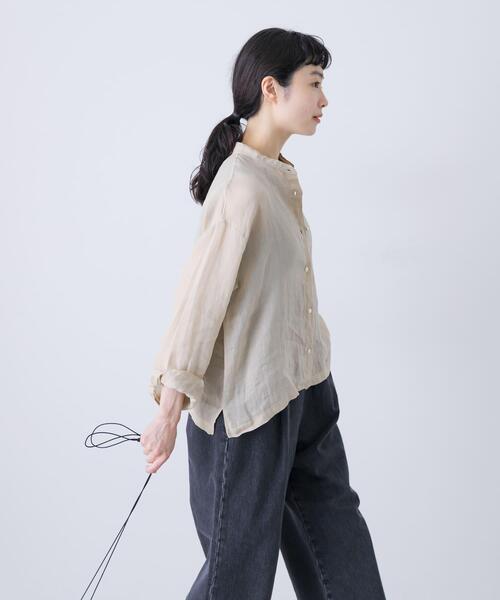 かぐれ ブラウス シャツ ラミースタンドカラーショートシャツ