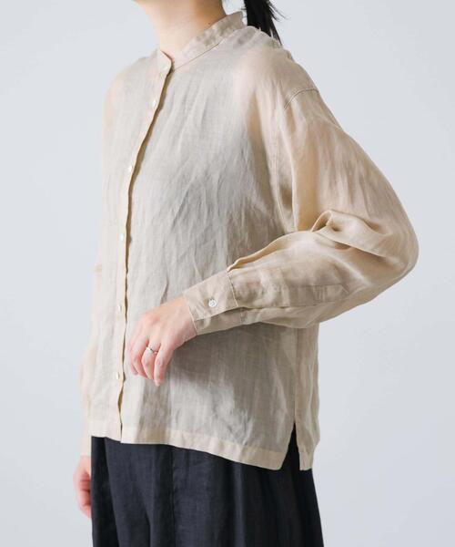 かぐれ ブラウス シャツ ラミースタンドカラーショートシャツ