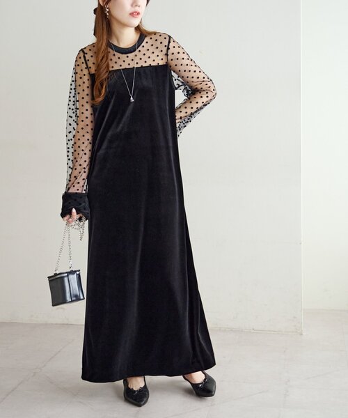 DONOBAN フロッキードットワンピース/オケージョンドレス DONOBAN（ドノバン） ドレス 「ANDRESD」flocky dot one piece