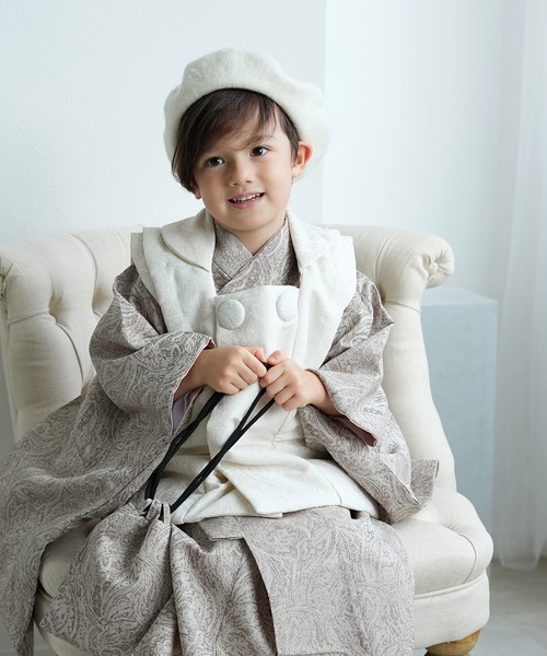 七五三３歳　被布コートセット 男の子 utatane ジャガードペイズリー utatane 着物 七五三3歳用被布コートセット 男の子 ジャガード