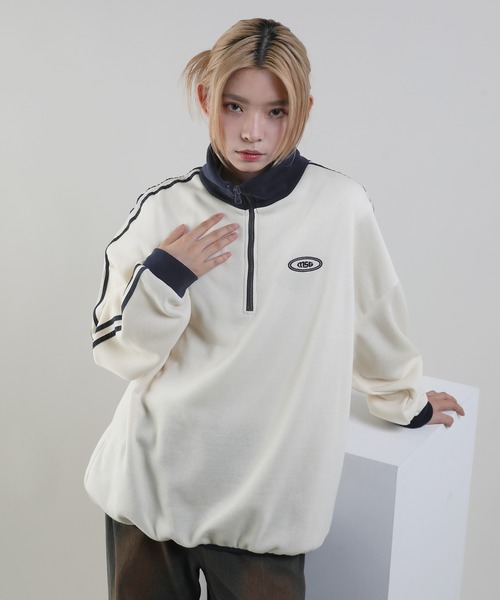 トレーナー スウェット オーバーサイズハーフジップ フリース