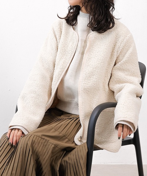 emesuelee コート アウター ジップボアジャケット レディース