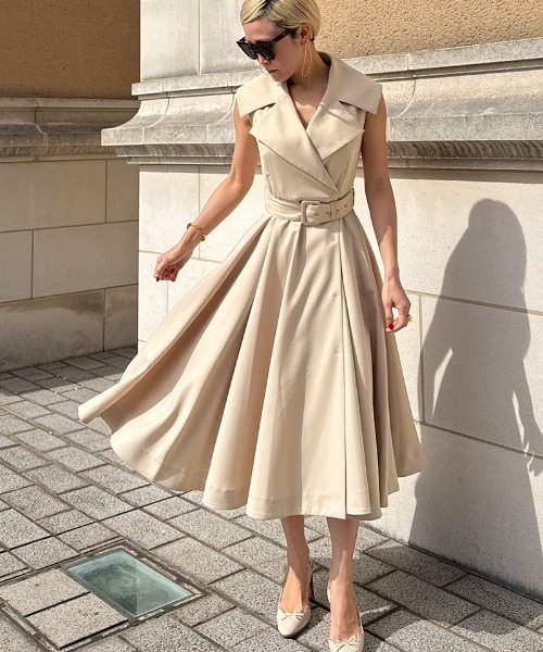 JENNE」 ノースリーブワンピース MEDIUM ベージュ レディース