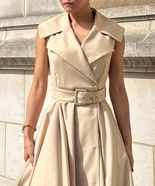 ♡JENNE♡ジェンヌ 　トレンチデザイン ノースリーブワンピース JENNE」 ノースリーブワンピース MEDIUM ベージュ レディース
