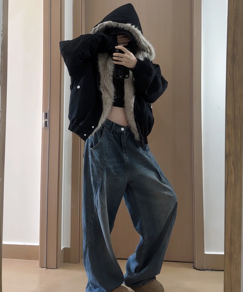 FAVORITO ブルゾン アウター フード付き裏ボアジャケット レディース