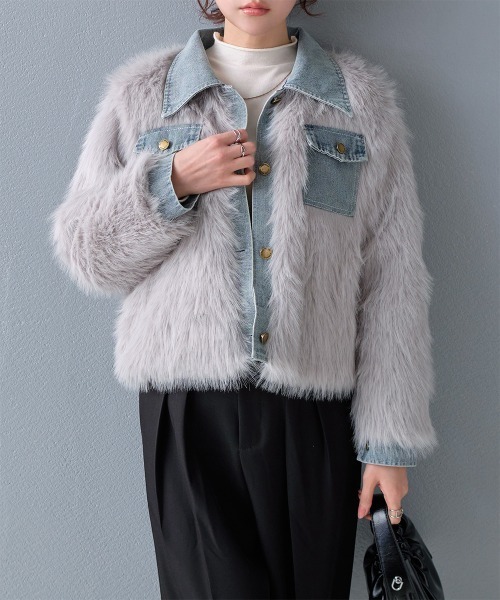 ブルゾン アウター デニムドッキング フェイクファージャケット