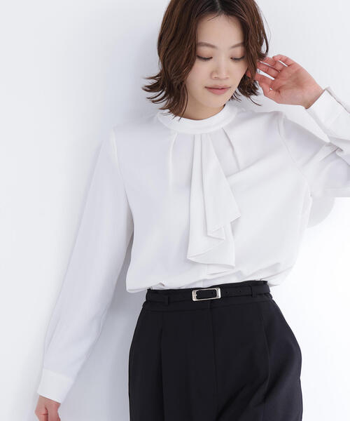 未使用✨ボッシュ Bosch ラッフルボウタイ ブラウス モノトーン 38 NATURAL BEAUTY BASIC（ナチュラルビューティーベーシック） ブラウス