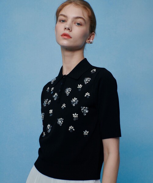ポロシャツ ポロ 「LOULOU WILLOUGHBY」フラワービジューポロ レディースの画像