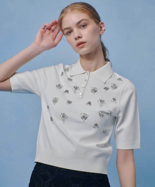 ポロシャツ ポロ 「LOULOU WILLOUGHBY」フラワービジューポロ レディースの画像