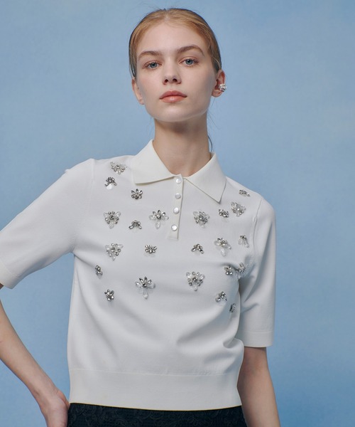 ポロシャツ ポロ 「LOULOU WILLOUGHBY」フラワービジューポロ レディースの画像