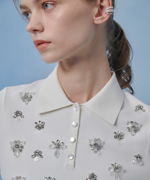 ポロシャツ ポロ 「LOULOU WILLOUGHBY」フラワービジューポロ レディースの画像