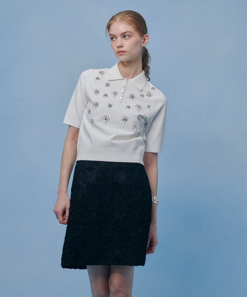 ポロシャツ ポロ 「LOULOU WILLOUGHBY」フラワービジューポロ レディースの画像