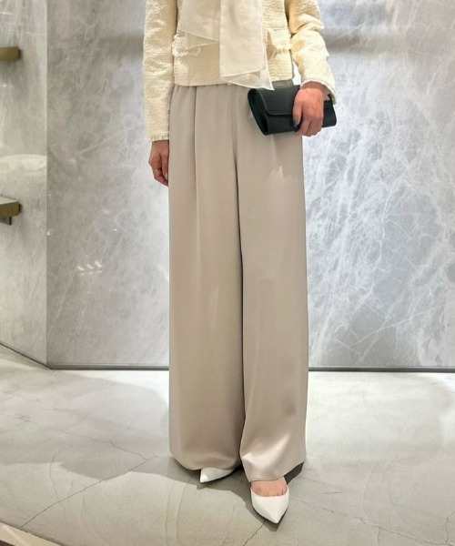 ワイドパンツ パンツ サテンイージーパンツ レディースの画像