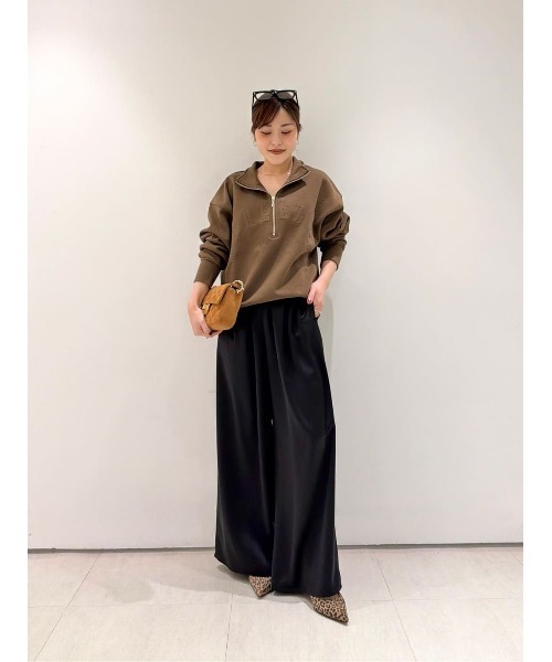 ワイドパンツ パンツ サテンイージーパンツ レディースの画像