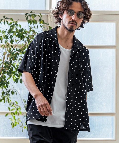 Magine（マージン） シャツ 半袖 mhs2545- Printed Fabric Open Collar