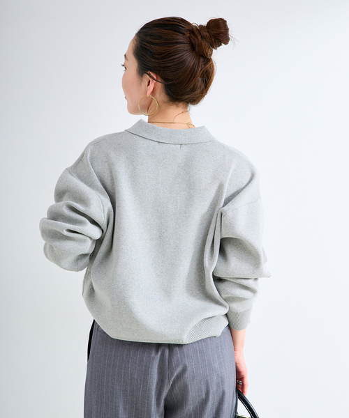 ☆送料無料☆襟付きスキッパーループニット MD.GRAY 襟付きスキッパーニットプルオーバー – HEART MARKET