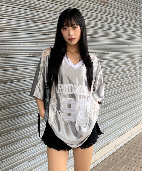 lilful tシャツ 半袖 「26年春夏新作」サイドレース切替 ライン
