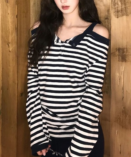 HALEY PESCA tシャツ HALEY PESCA/肩出しボーダートップス レディース