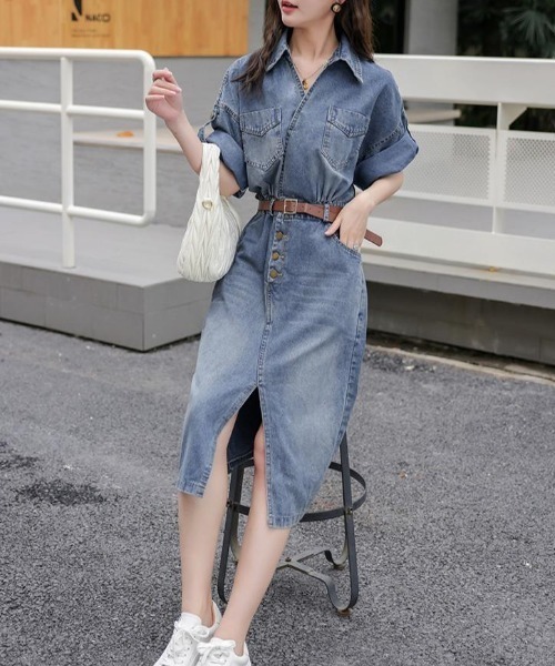 FAVORITO ワンピース 半袖 デニムスリットワンピース : ZOZOTOWN Yahoo