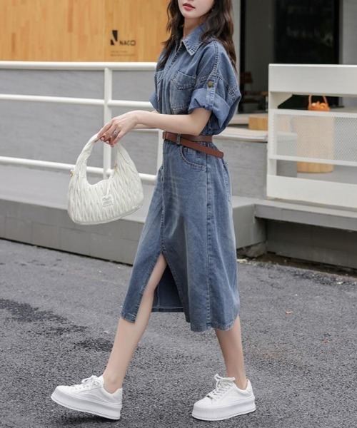 FAVORITO ワンピース 半袖 デニムスリットワンピース : ZOZOTOWN Yahoo