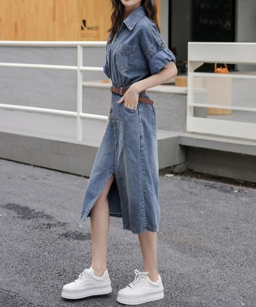 FAVORITO ワンピース 半袖 デニムスリットワンピース : ZOZOTOWN Yahoo