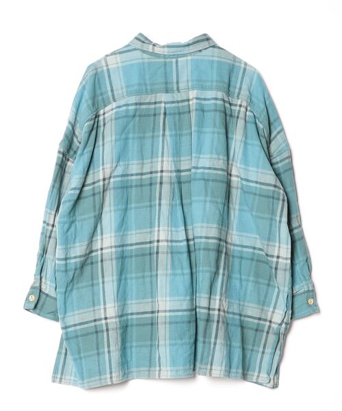 「Sunny clouds」 チェック柄長袖ネルシャツ 3L ブルー レディース_画像2