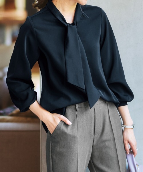 「7days Life Styling」 長袖ブラウス M ネイビー レディース_画像2