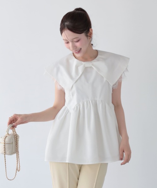 Fit more（フィットモア） フロントリボンレーストップス レディース