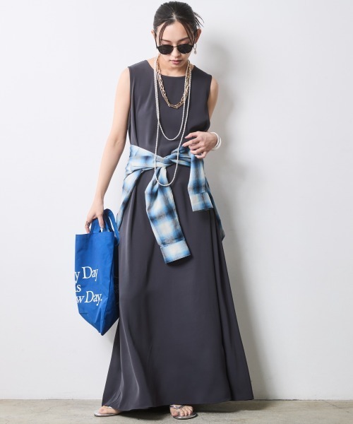 「CHIC STYLE」 ノースリーブワンピース 5L ターコイズブルー レディース_画像6