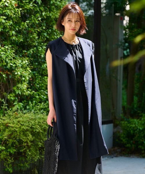 ベスト ジレ 「洗える」テンセルリネンストレッチ ジレ レディース 自由区 ベスト ジレ 「洗える・XSサイズあり」テンセルリネン