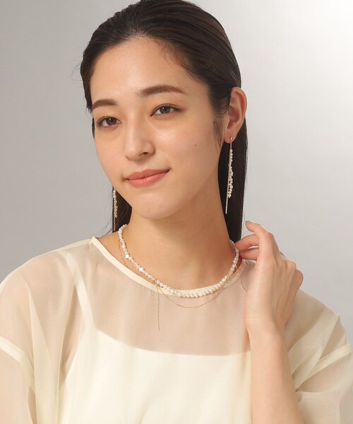COCOSHNIK ピアス K10バロックパールMVチェーン スタッドピアス